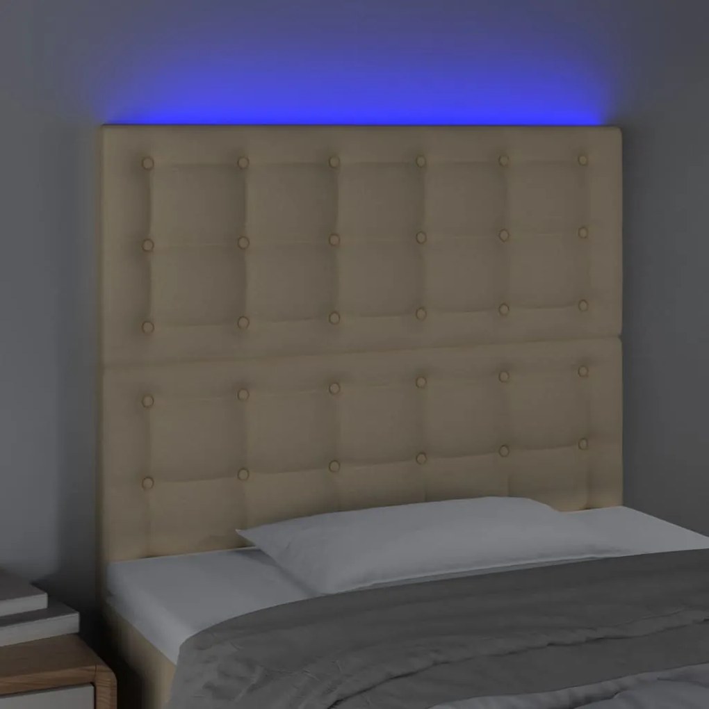 Cabeceira de cama c/ LED tecido 90x5x118/128cm crème