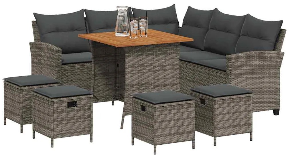 6 pcs conjunto sofás de jardim com almofadões em L vime PE