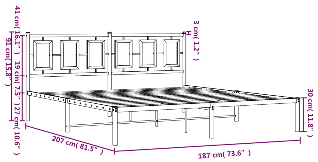 Estrutura de cama com cabeceira 180x200 cm metal branco