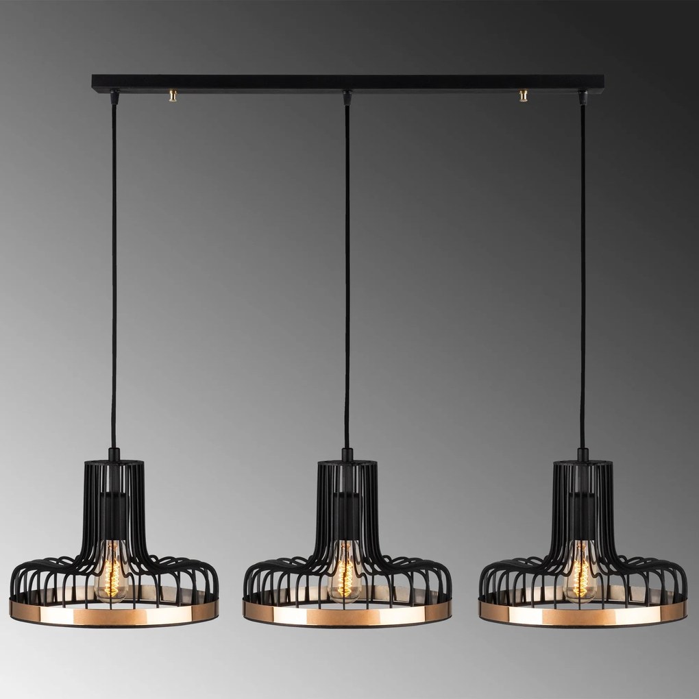 Candeeiro de Teto Fellini – Preto e Cobre – 100 x 20 cm