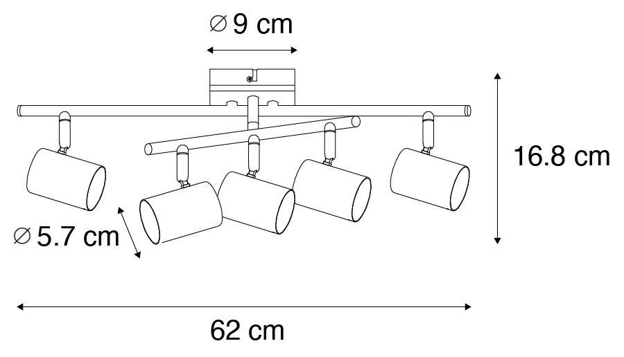 Candeeiro de teto preto com madeira 5 luzes ajustáveis retangular - Jeana