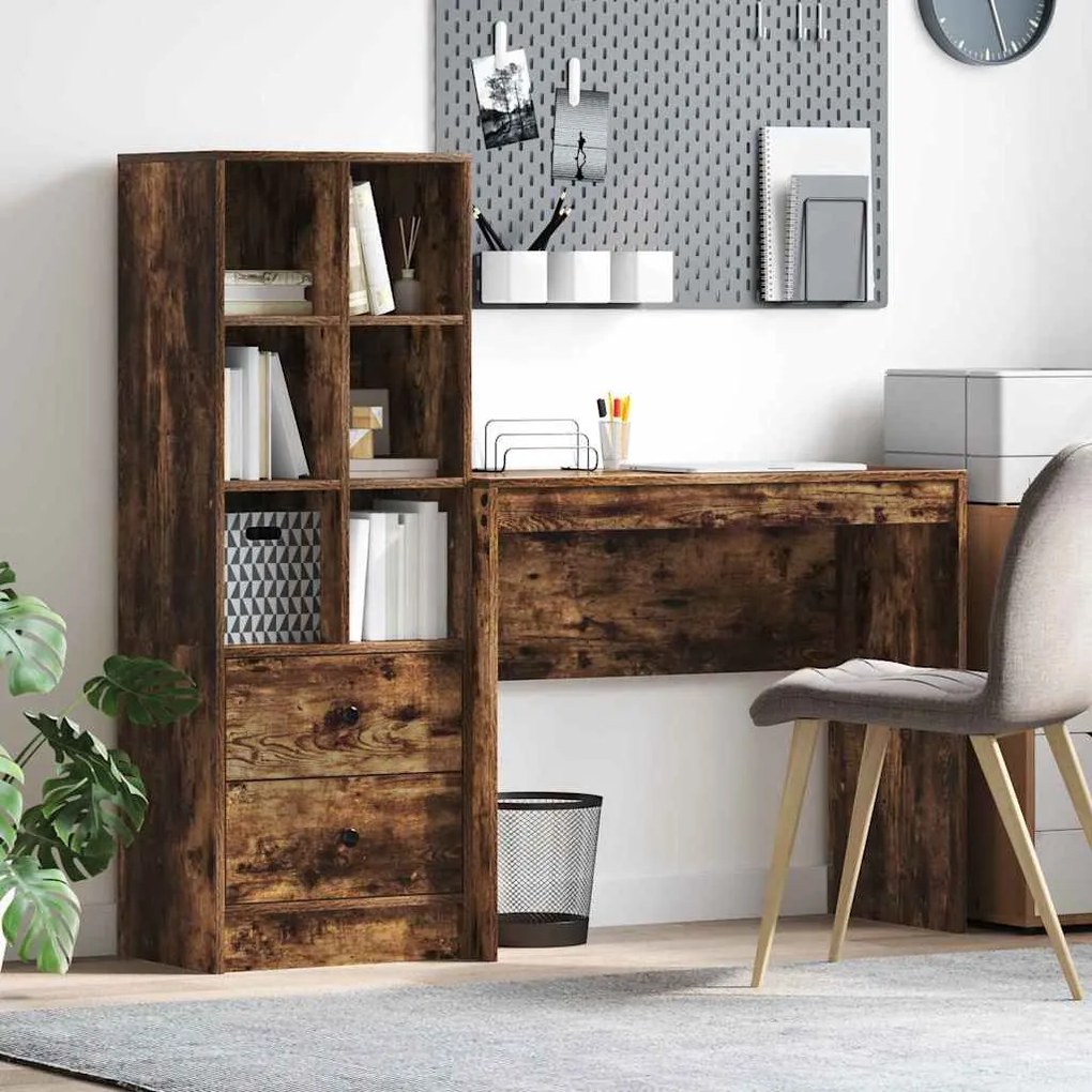 vidaXL Mesa com Armazenamento 2 pcs Carvalho Defumado 90 x 40 x 76 cm