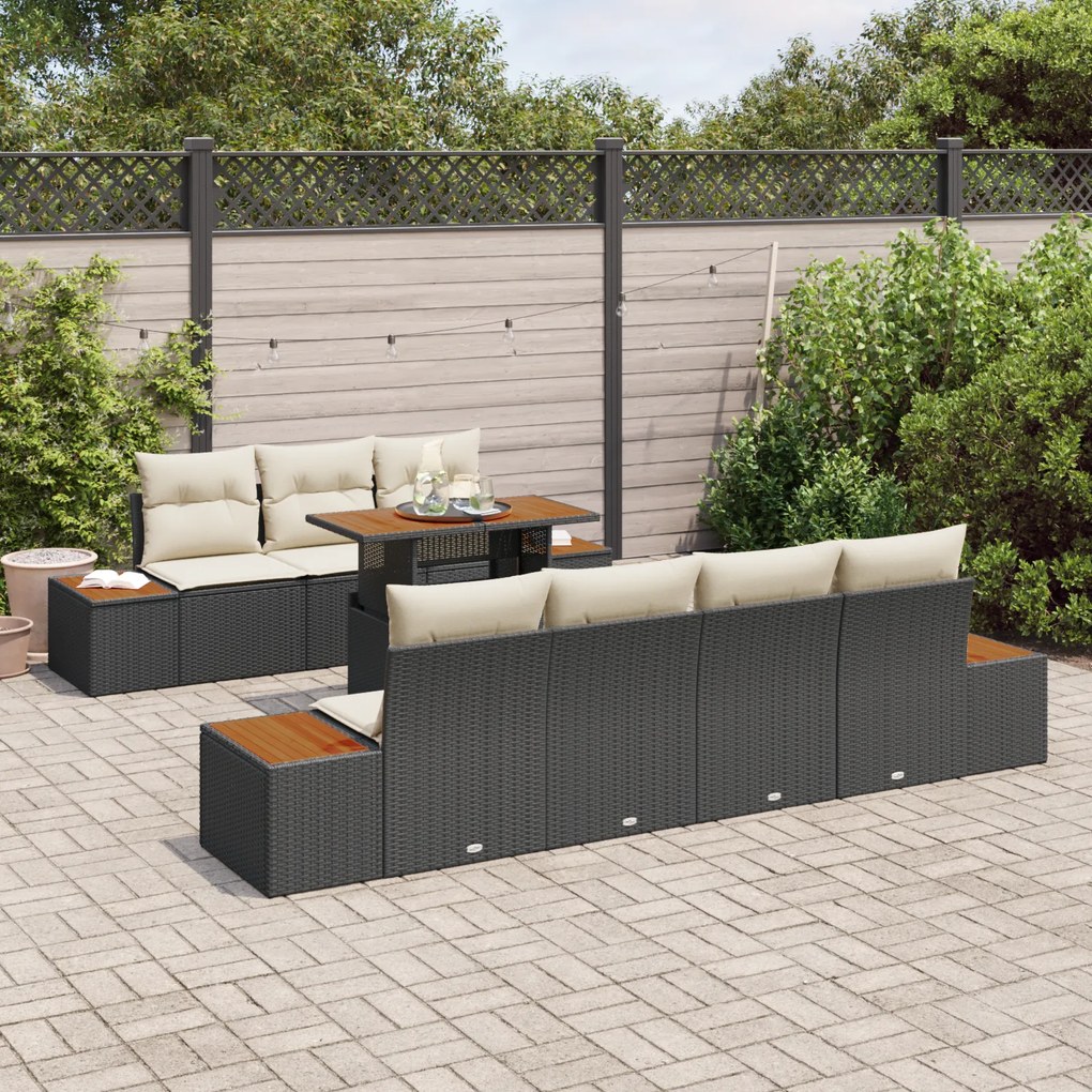 Conjunto de Sofás para Jardim vidaXL com 8 Peças e Almofadas Rattan Pr