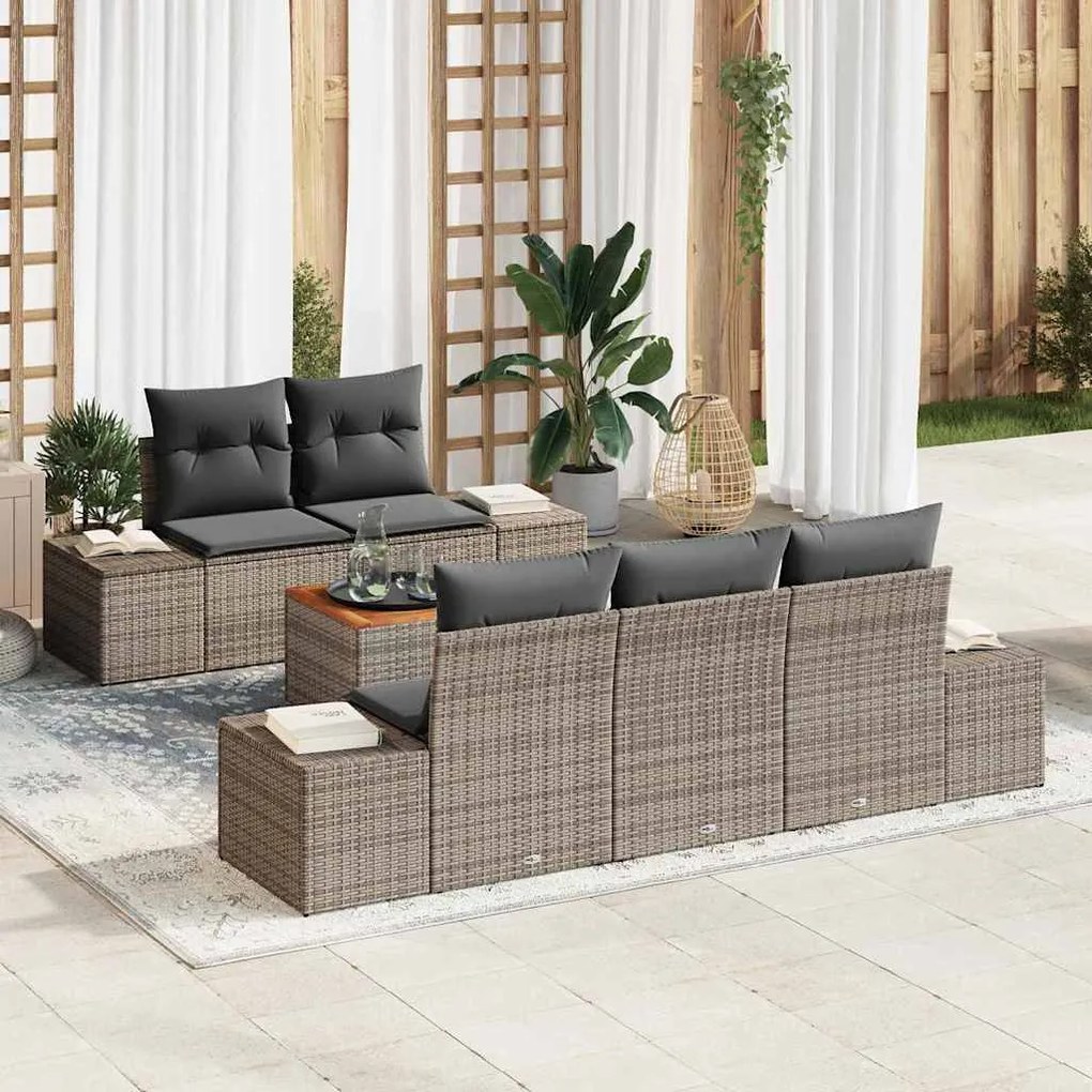 vidaXL Conjunto de Sofá de Jardim 6 pcs Cinzeto vime PE