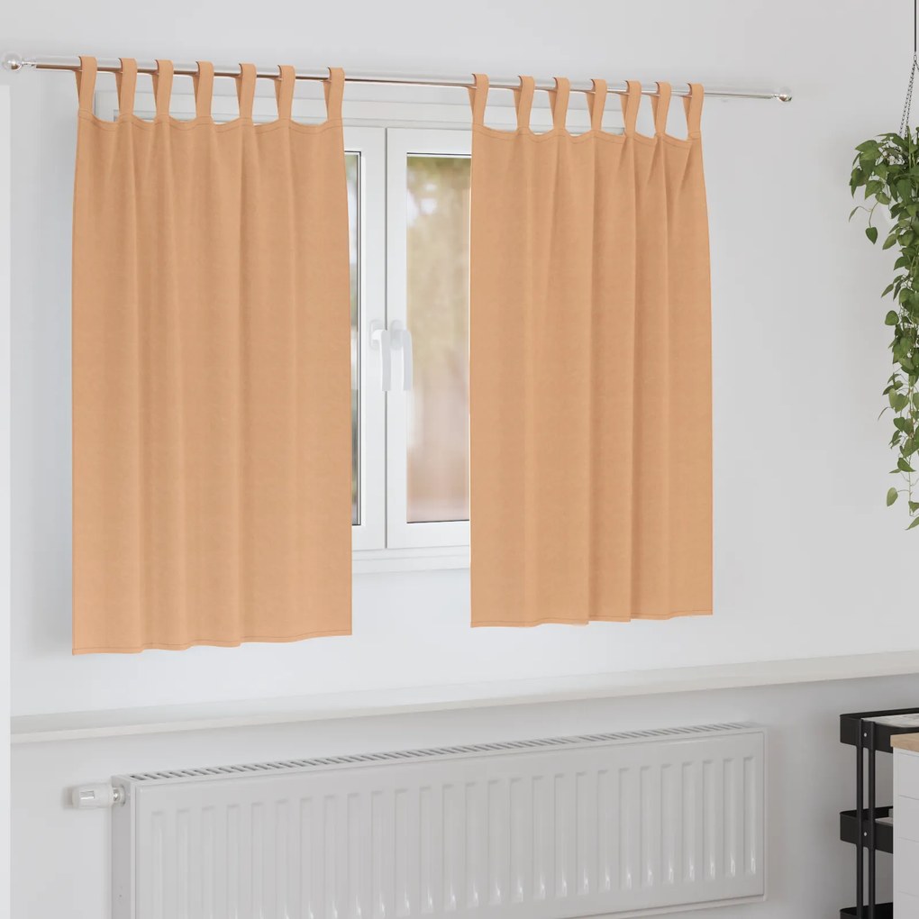 Cortinas opacas 2 pcs Castanho-claro 140 x 140 cm Poliéster