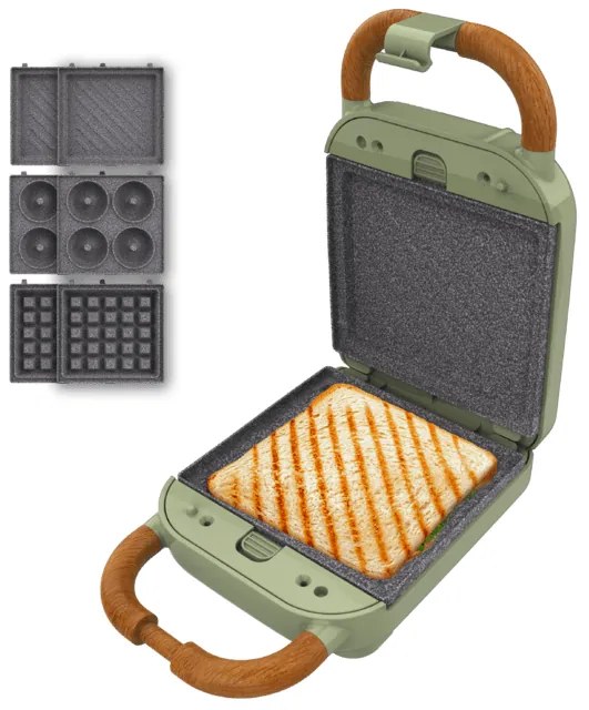 Tostadeira de estilo retro Rock'nToast Retro One Green com capacidade para uma sanduíche e 3 pares de placas amovíveis