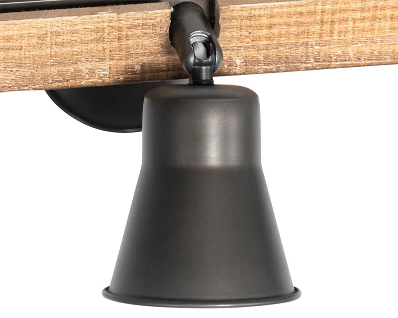 Candeeiro de suspensão rústico preto com madeira 8 luzes - Jelle