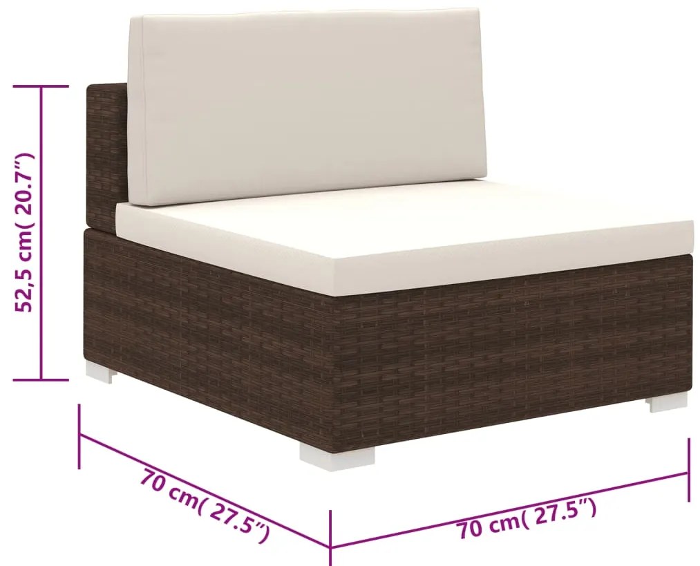 6 pcs conjunto lounge jardim c/ almofadões vime PE castanho