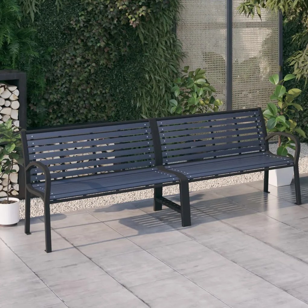 Banco de jardim duplo 251 cm aço e WPC preto