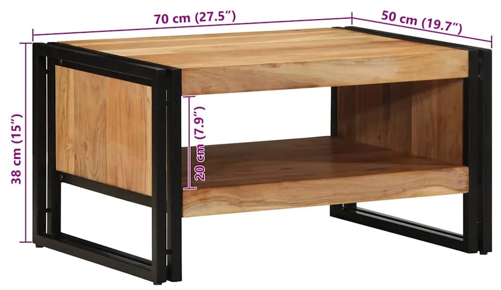 Mesa de centro 70x50x38 cm madeira de acácia maciça