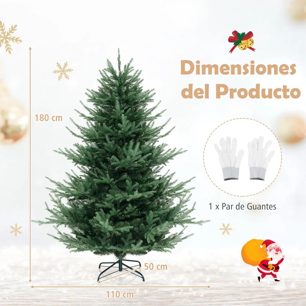 Árvore de Natal artificial pré-iluminada de 180 cm com dobradiças 778 pontas de ramos 240 luzes LED Decoração doméstica com folhas mistas de PE e PVC