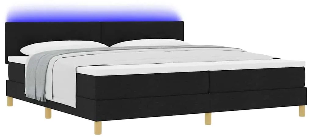 Cama Box Spring com Colchão e LED Preta 200x200 cm Tecido