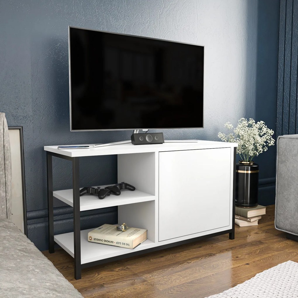 Móvel TV Muskegon – Preto e Branco – 89,6x35,3x50,8 cm