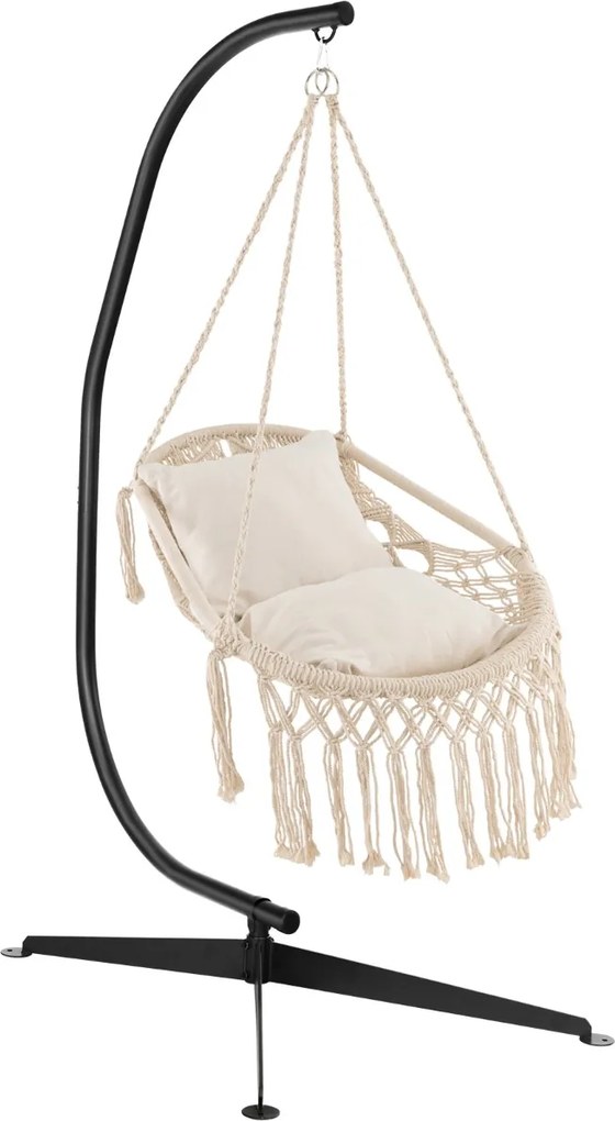 Conjunto de cadeira suspensa com suporte em forma de C, 2 almofadas macias e Estrutura metálica resistente até 150 kg bege