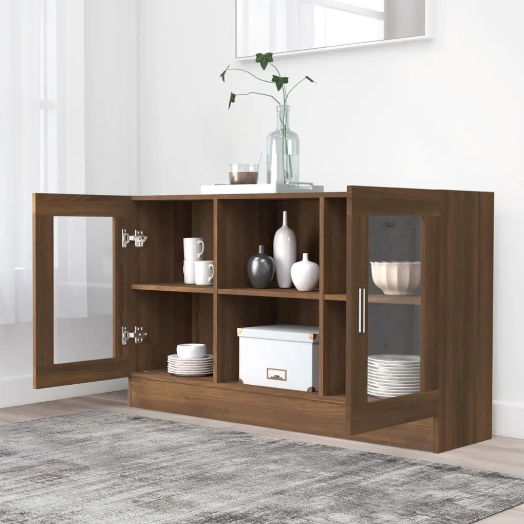 Vitrine 120x30,5x70 cm derivados madeira carvalho castanho