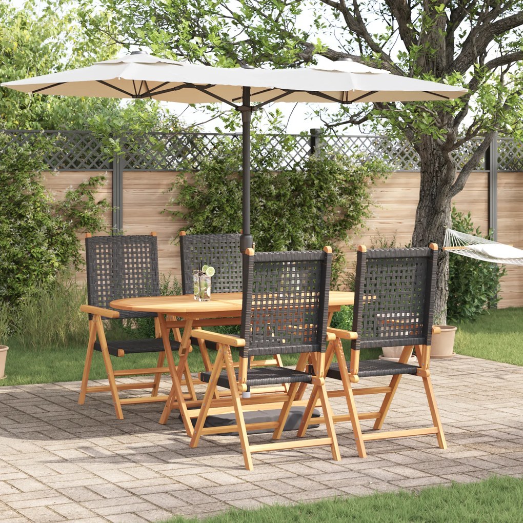 Conjunto de Jantar de Jardim de 5 Peças vidaXL Preto em Madeira Maciça de Acácia e Rattan Sintético