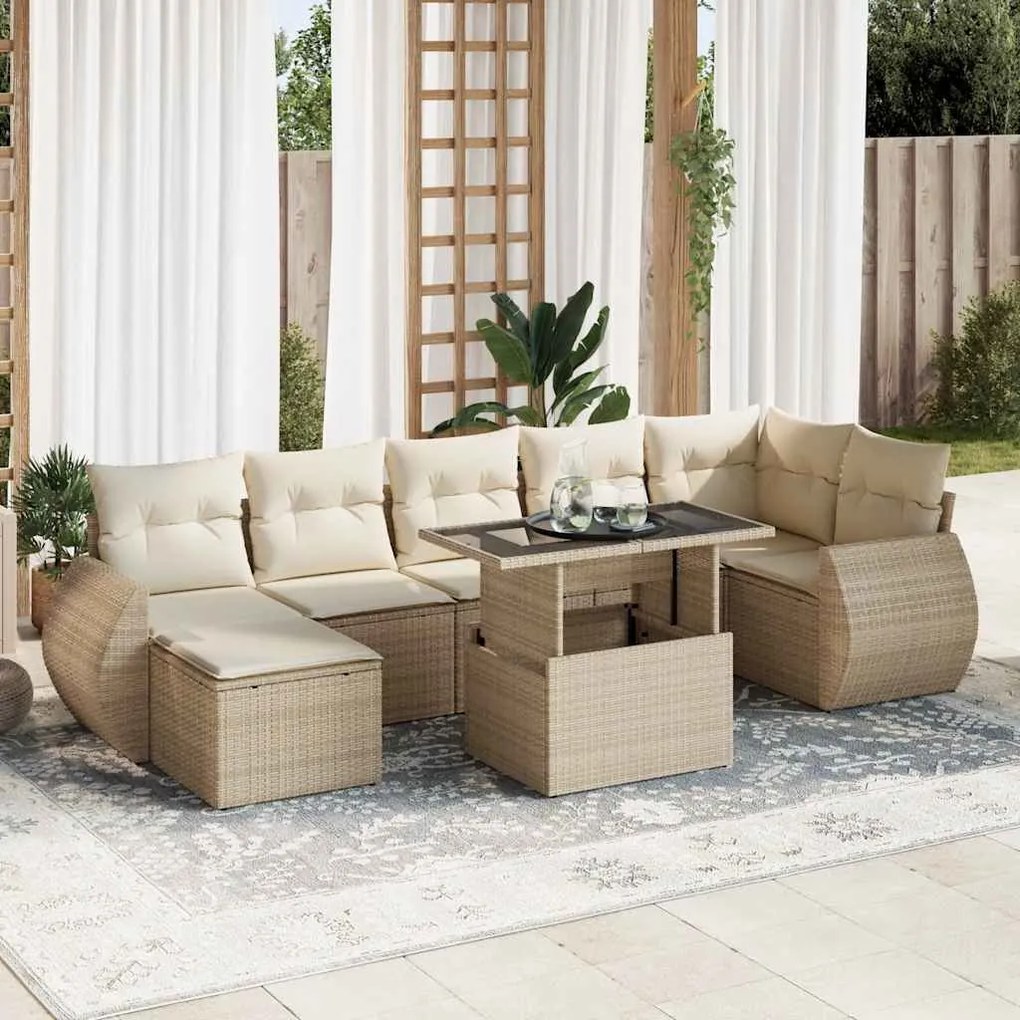 vidaXL 8 pcs conjunto de sofás p/ jardim com almofadões vime PE bege