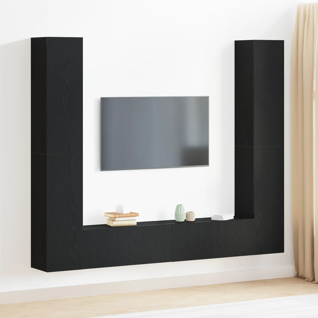 Conjunto de Armário para TV vidaXL 6 Peças Carvalho Preto Madeira Enge