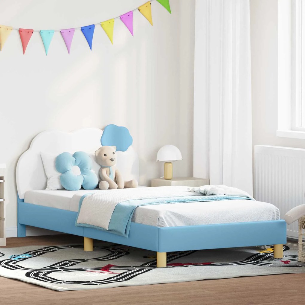 vidaXL Estrutura de Cama Infantil com Cabeceira Azul 90 x 190 cm PU