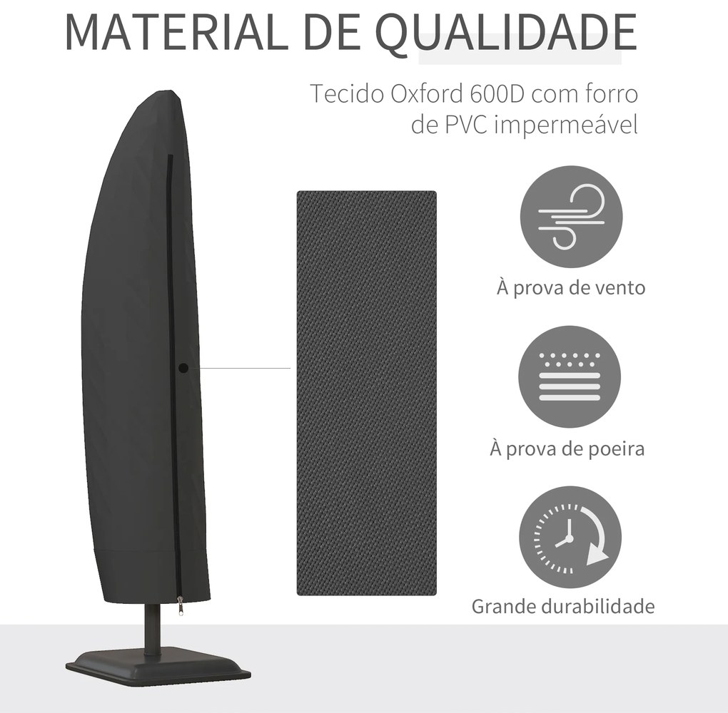 Capa Protetora de Chapéu de Sol Ø56x220 cm Capa para Chapéu de Sol Resistente para Jardim com Fecho de Correr Preto