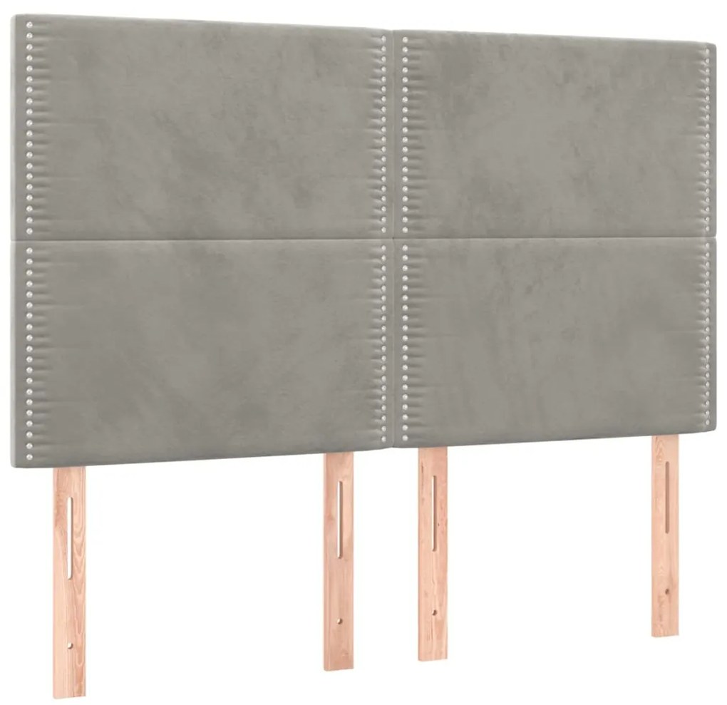 Cama box spring c/ colchão/LED 140x190 cm veludo cinzento