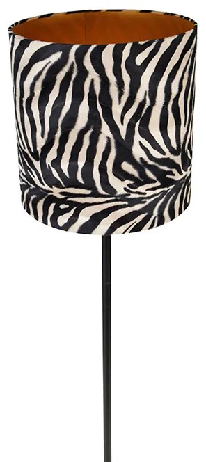 Candeeiro de pé moderno preto com abajur em tecido zebra 40 cm - Simplo Moderno