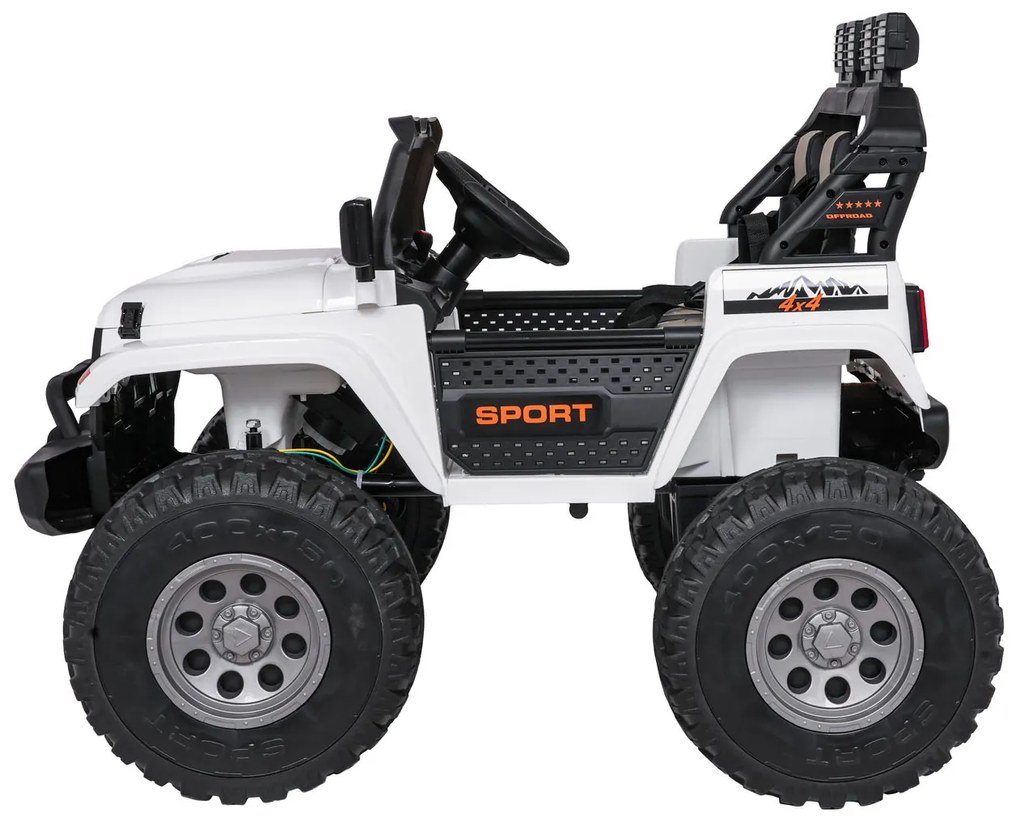 Carro elétrico para Crianças 2 Lugares Extreme Sport 4x4 24V Pneus Espuma EVA, assento couro ecológico Branco