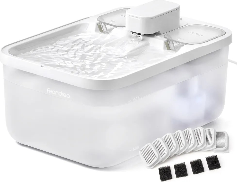 Beberouro para gatos 28,7 x 19,3 x 17,3 cm, 4,5 L, silencioso, com 12 filtros branco
