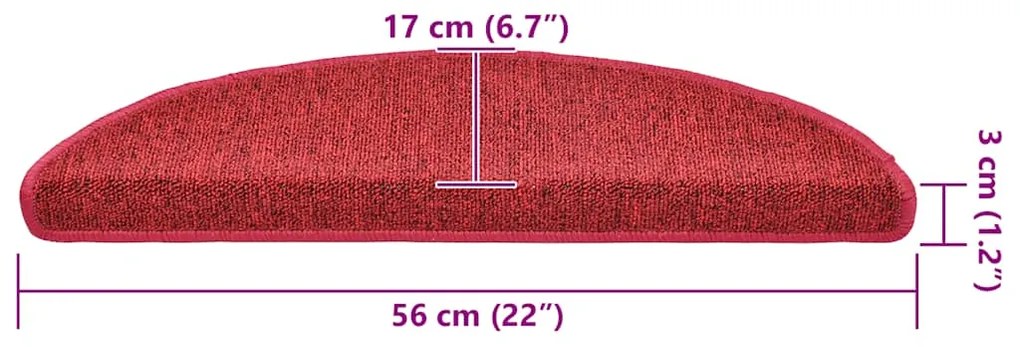 Tapetes de escada 30 pcs 56x17x3 cm vermelho bordô