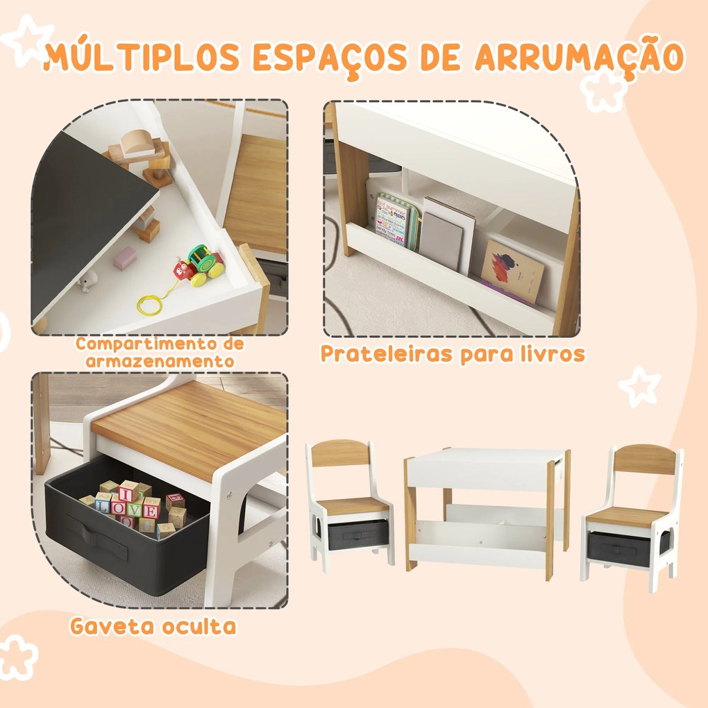 Conjunto de Mesa e 2 Cadeiras Infantis Mesa com Cadeiras para Crianças