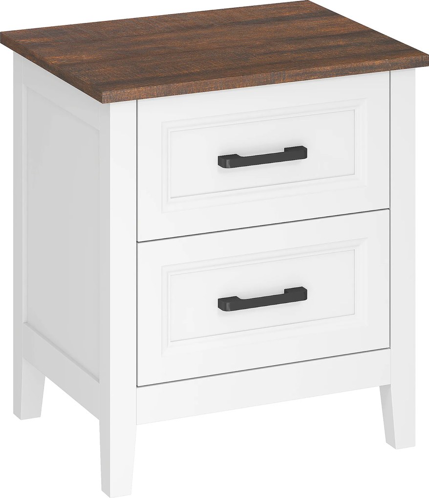 HOMCOM Mesa de Cabeceira Mesa de Cabeceira com 2 Gavetas Estilo Rústico 45x30x50 cm Branco | Aosom Portugal