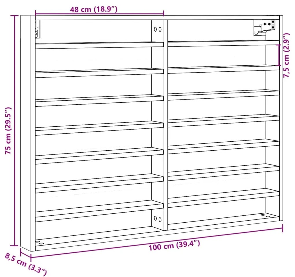 Armário vitrine 100x8,5x75 cm derivados madeira carvalho sonoma
