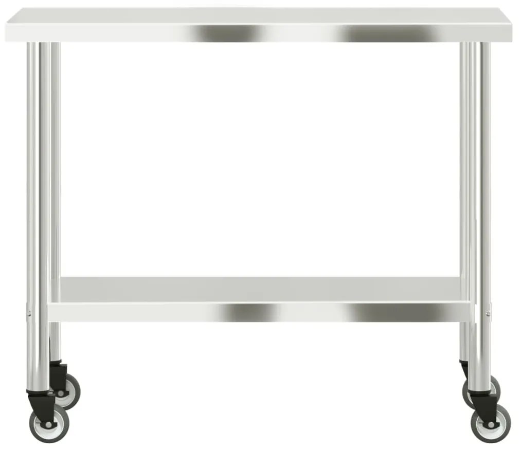 Mesa de trabalho de cozinha c/ rodas 110x55x85cm aço inoxidável