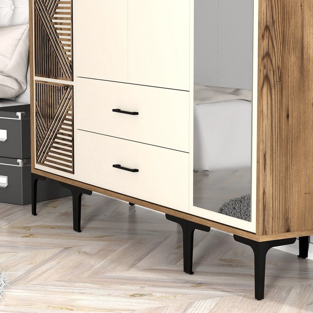Roupeiro Kumsal PTR – Nogueira e Creme – 160x47,5x201,4 cm
