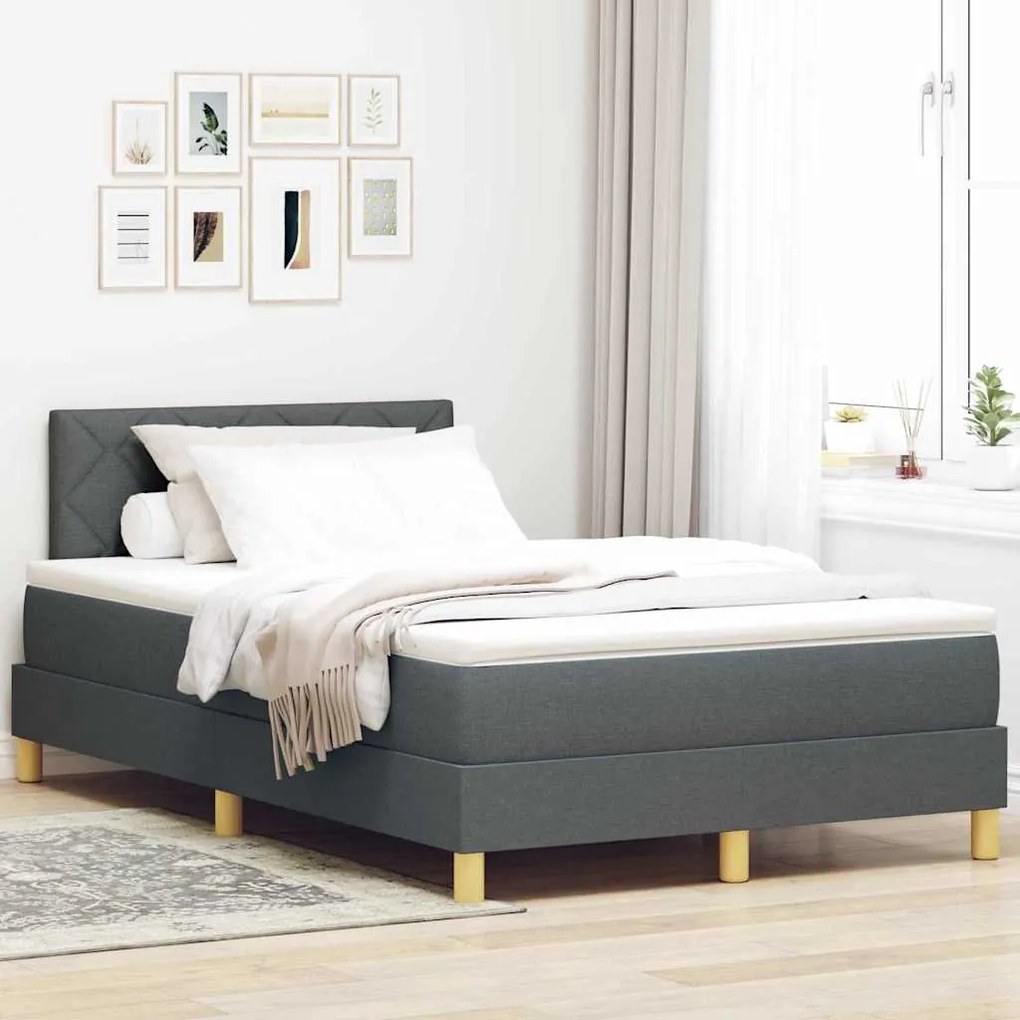 vidaXL Cama Box com colchão Cinza Escuro 120 x 200 cm tecido