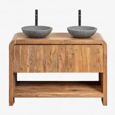 Conjunto De Móvel De Casa De Banho Em Madeira De Acácia Vacry Castanho Acácia & 2 X Cimento Cinzento Redondo Ø40 Cm Tarsis & - Sklum