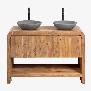 Conjunto De Móvel De Casa De Banho Em Madeira Vacry Castanho Acácia & 2 X Cimento Cinzento Redondo Ø40 Cm Tarsis & Sem Espelho & - Sklum