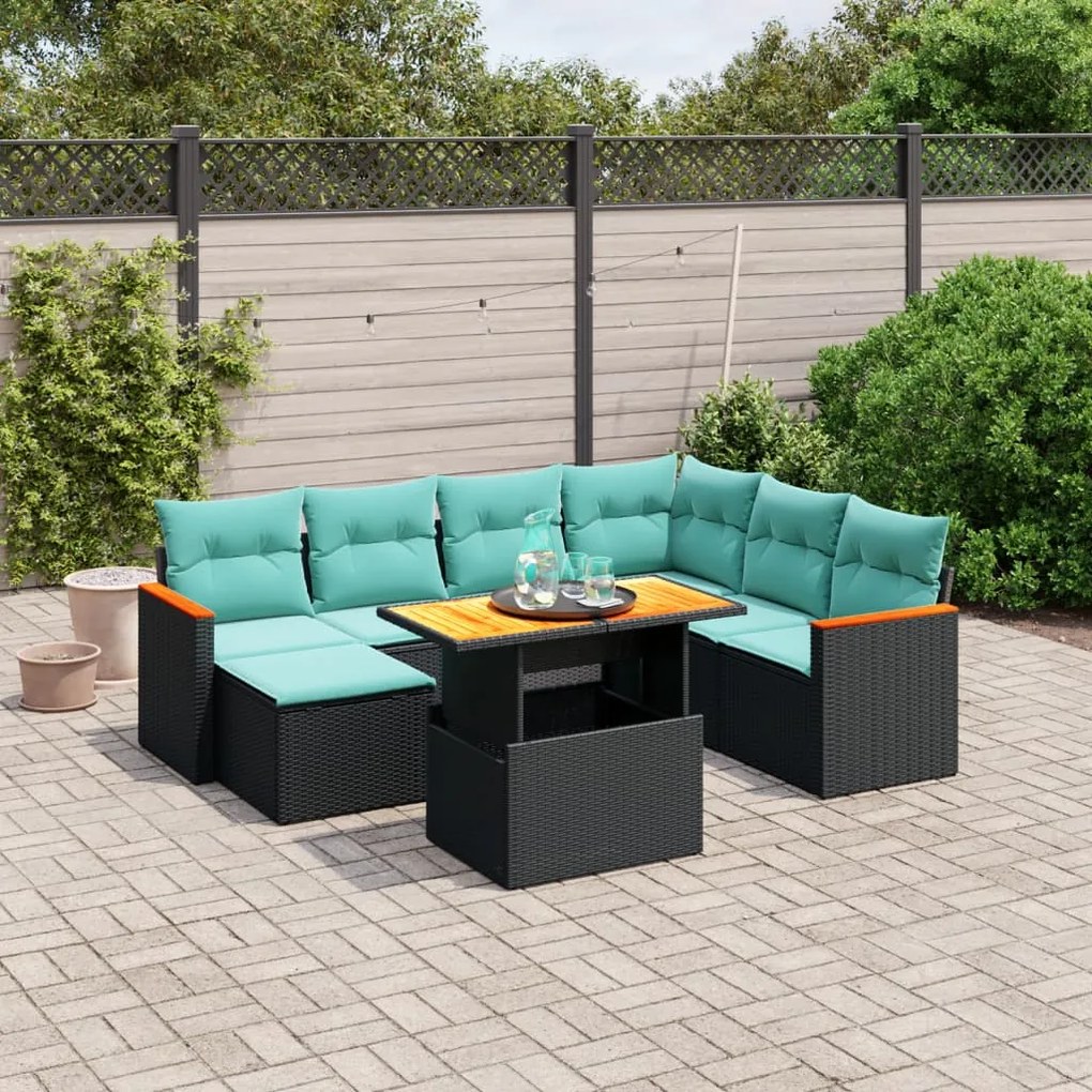 vidaXL 8 pcs conjunto de sofás p/ jardim c/ almofadões vime PE preto