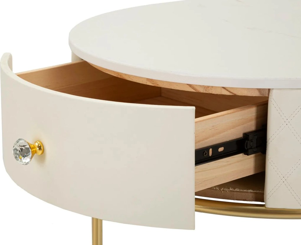 Toucador Alto Sharon com Puff - Madeira e MDF Branco com Detalhes Dour
