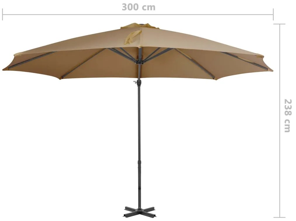 Guarda-sol cantilever c/ poste alumínio 300cm cinza-acastanhado