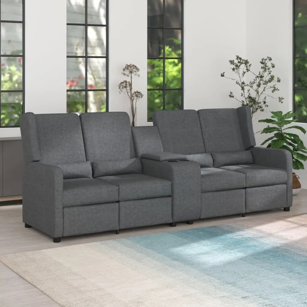 vidaXL Sofá reclinável 4 lugares c/ suporte copos tecido cinza-escuro