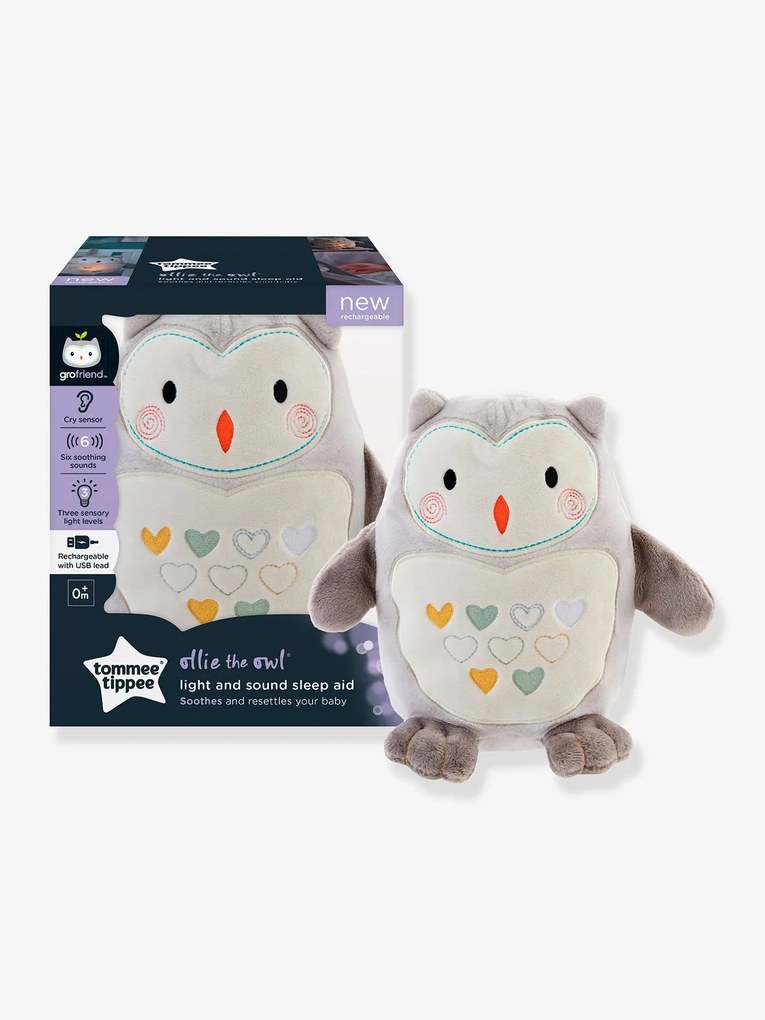 Luz de presença peluche, Ollie a coruja, da TOMMEE TIPPEE cinzento claro liso