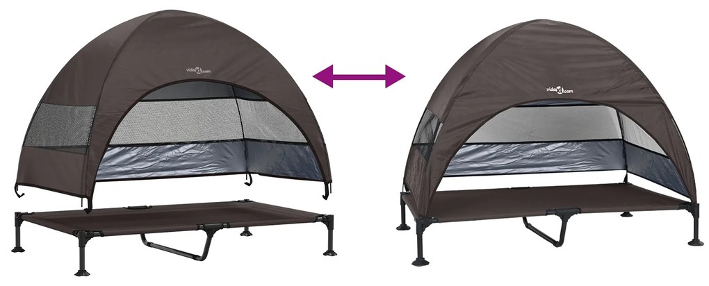 Cama Elevada para Cães com Toldo Removível Marrom XL Aço