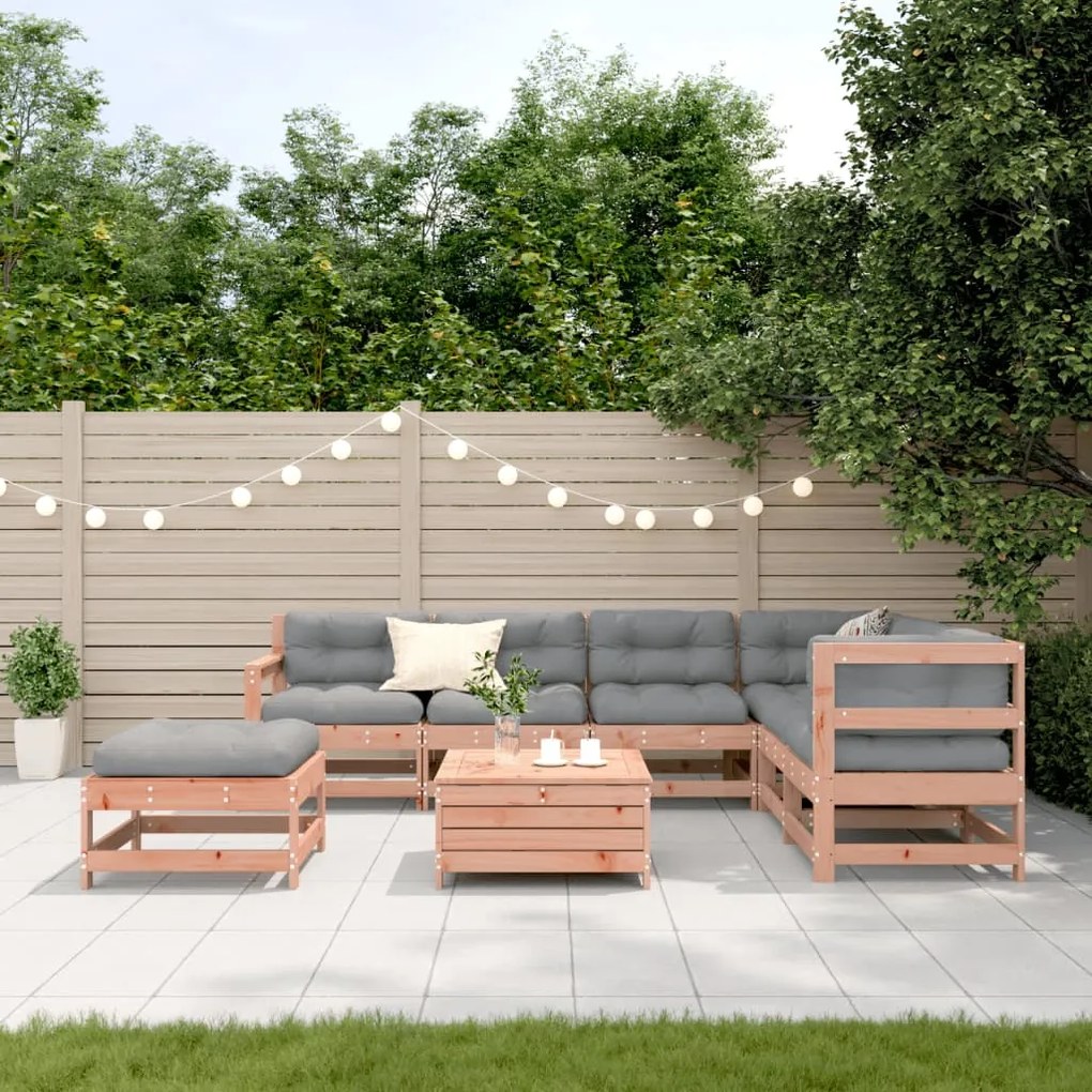 8 pcs conj. lounge jardim c/ almofadões madeira douglas maciça