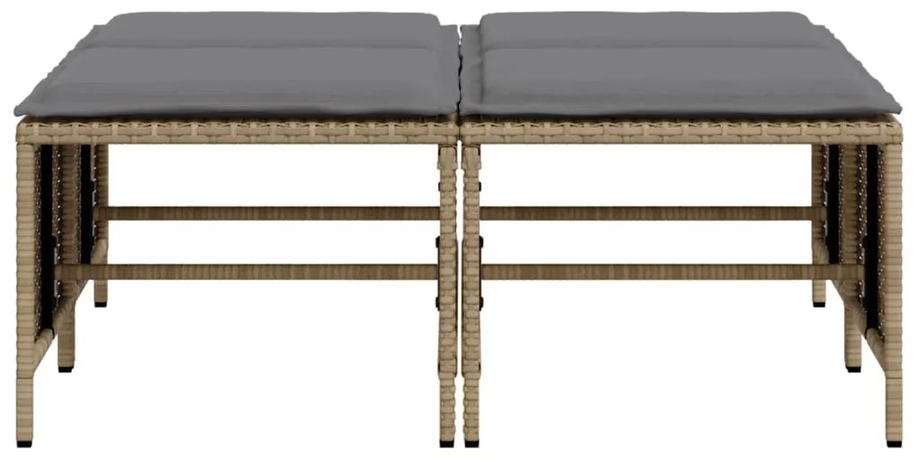 Bancos de jardim com almofadões 4 pcs vime PE bege