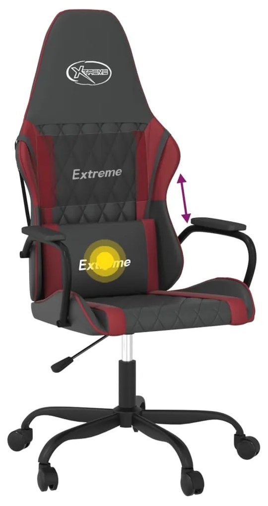 Cadeira gaming massagens couro artificial preto/vermelho tinto