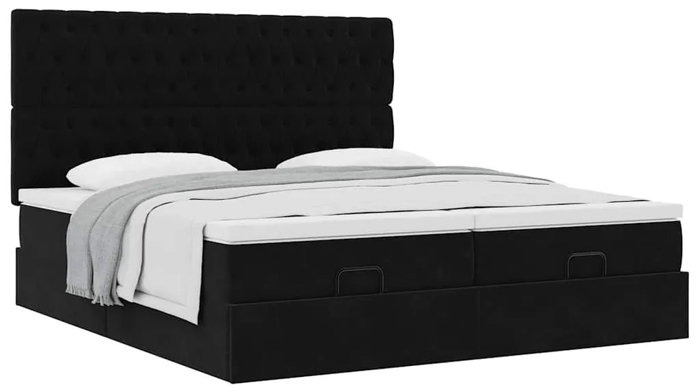 Estrutura de cama otomana com colchões 160x200 cm veludo preto