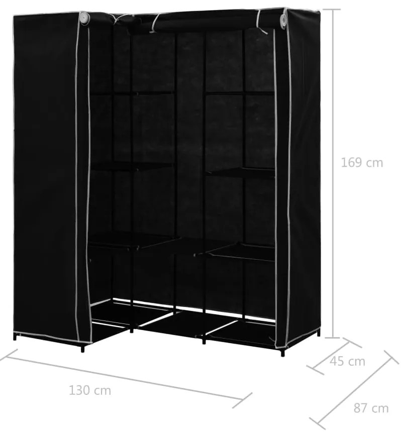 Roupeiro de canto 130x87x169 cm preto