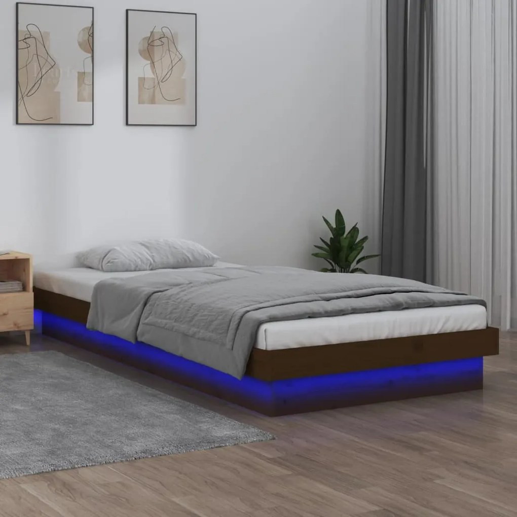 vidaXL Estrutura cama c/ LED solteiro 75x190cm madeira castanho mel