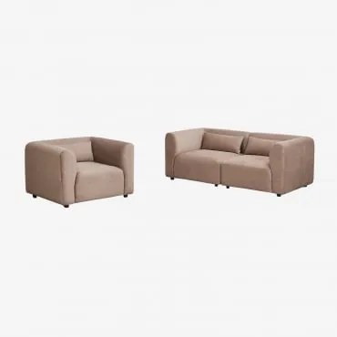 Conjunto De Sala De Estar Com Sofá Modular De 2 Peças E Poltrona Fogler Bombazina Camelo Castanho - Sklum